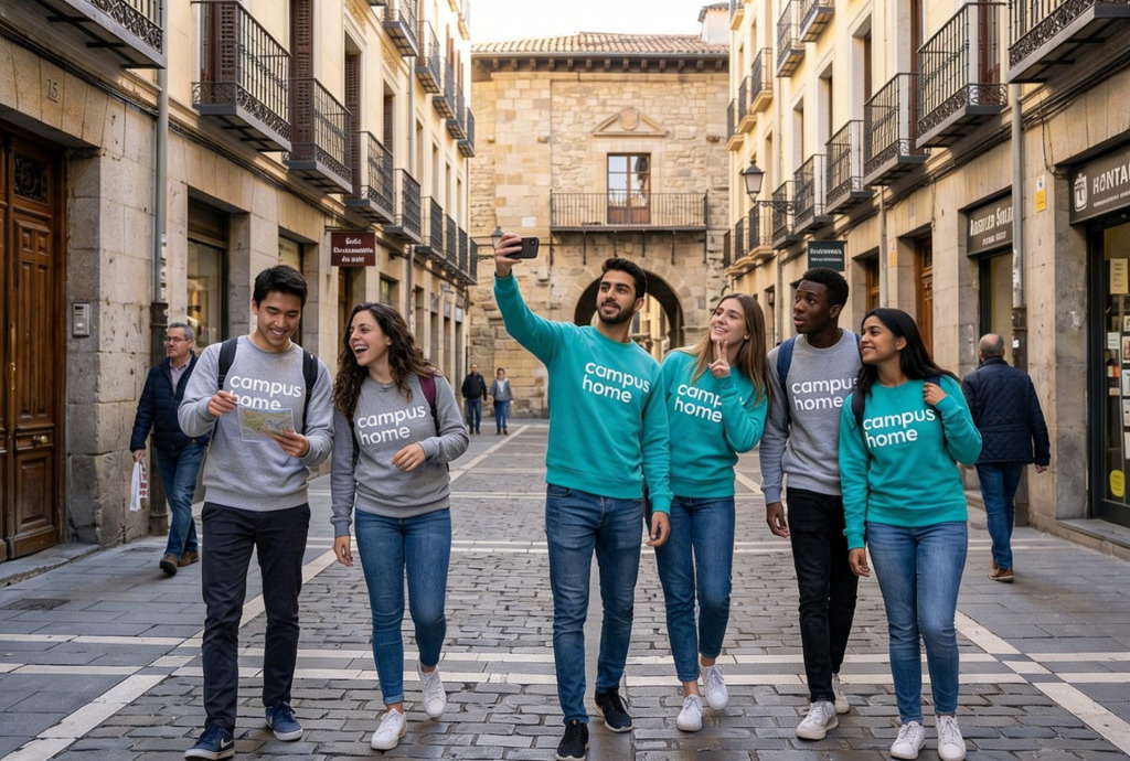 estudiantes internacionales de campushome recorriendo la ciudad de pamplona